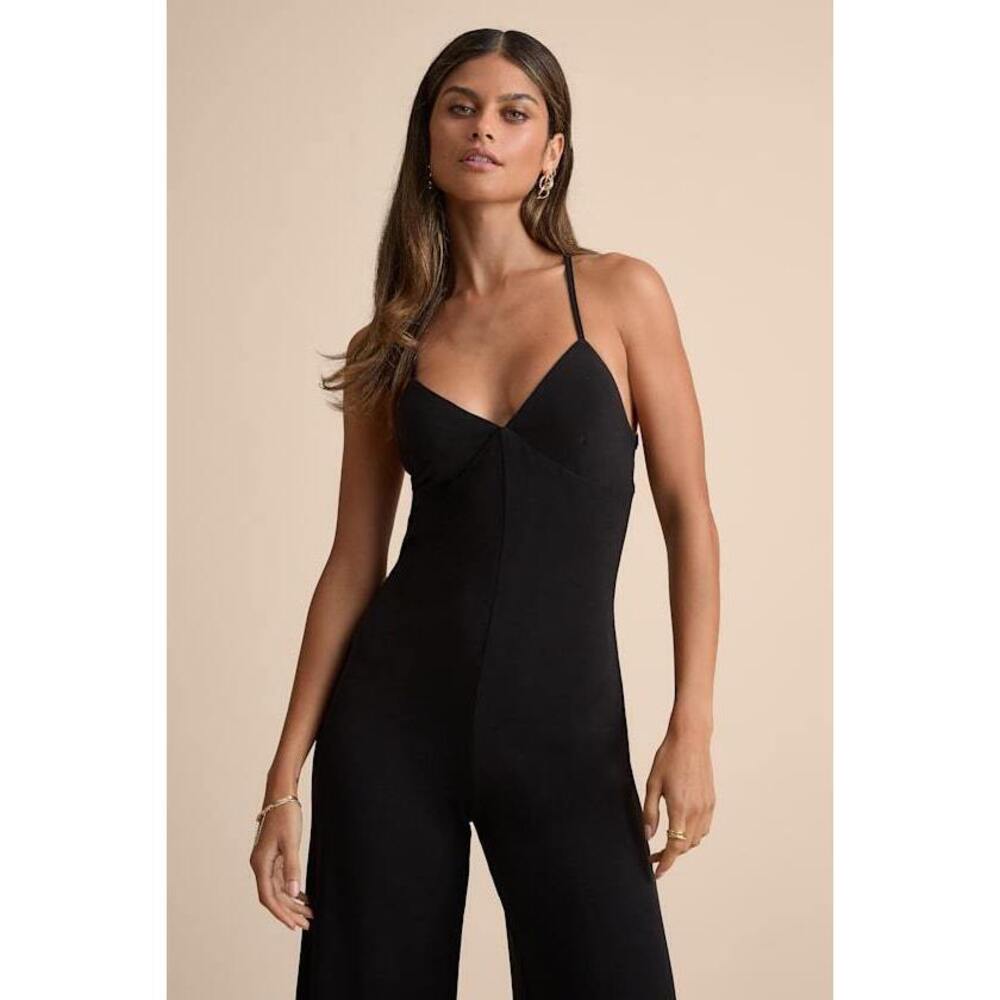 Lulus Maryka Black Mesh Backless Straight Leg Jumpsuit - Size S